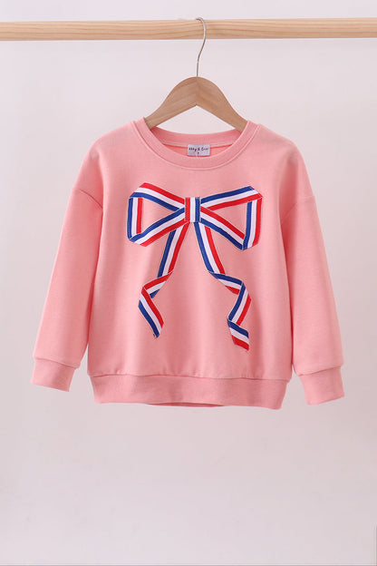 Peach Patriotic hand-sewn bow mom&me sweatshirt