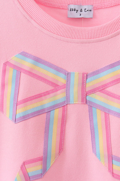 Pink hand-sewn bow mom&me sweatshirt