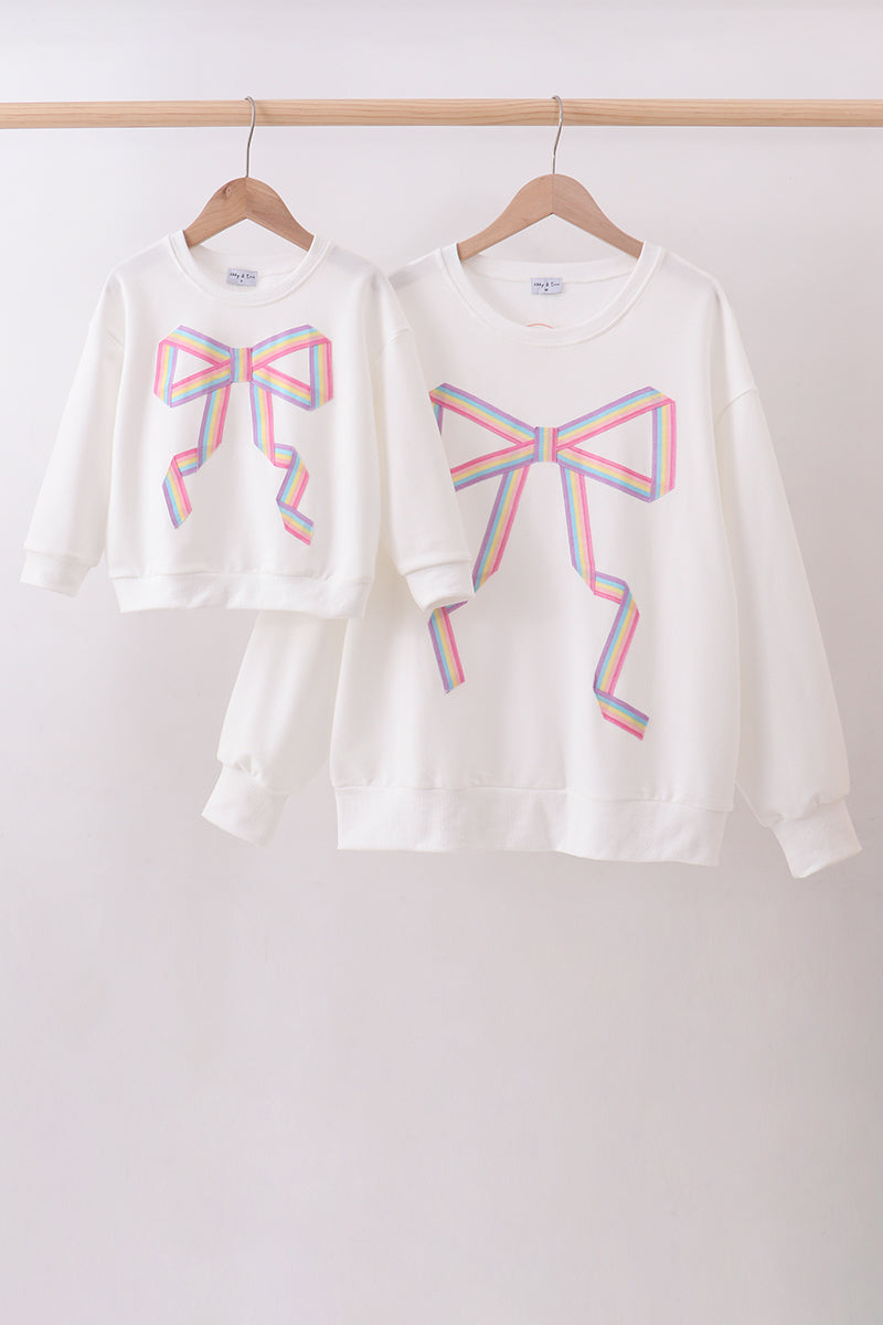 Cream Patriotic hand-sewn bow mom&me sweatshirt