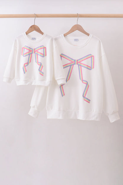 Cream Patriotic hand-sewn bow mom&me sweatshirt