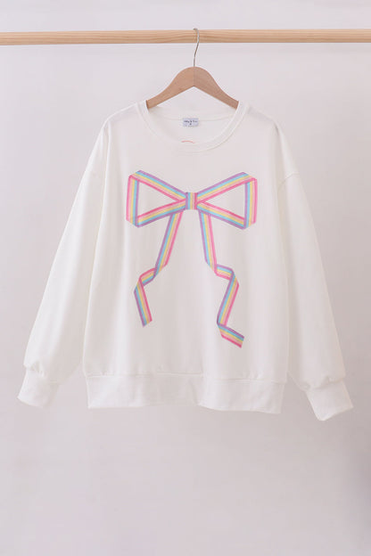 Cream Patriotic hand-sewn bow mom&me sweatshirt