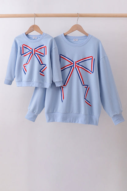 Blue Patriotic hand-sewn bow mom&me sweatshirt