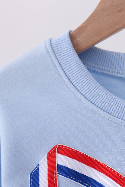 Blue Patriotic hand-sewn bow mom&me sweatshirt