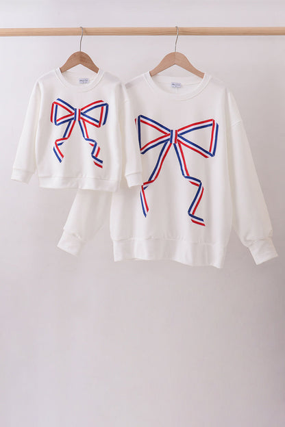 Cream Patriotic hand-sewn bow mom&me sweatshirt