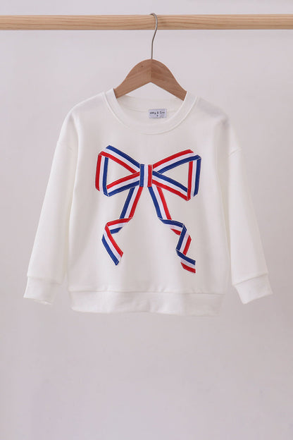 Cream Patriotic hand-sewn bow mom&me sweatshirt
