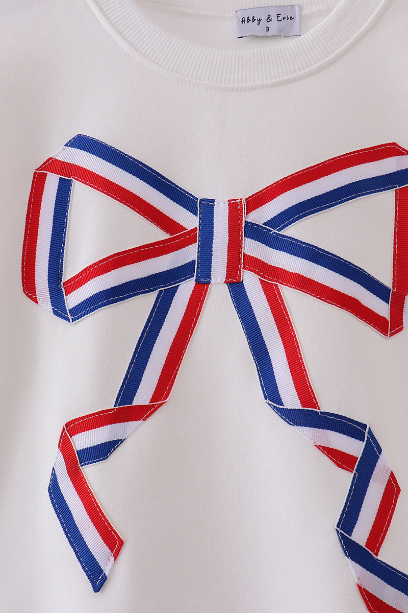 Cream Patriotic hand-sewn bow mom&me sweatshirt
