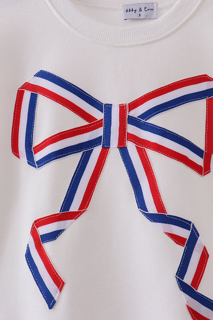 Cream Patriotic hand-sewn bow mom&me sweatshirt