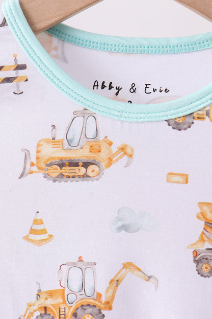 Yellow engineering vehicle bamboo pajama set