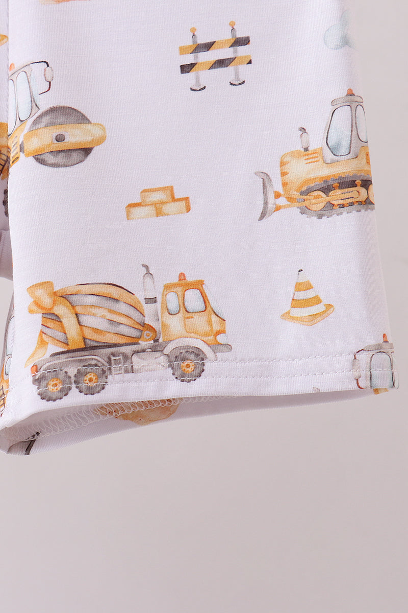 Yellow engineering vehicle bamboo pajama set