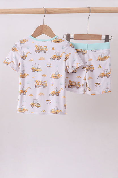 Yellow engineering vehicle bamboo pajama set
