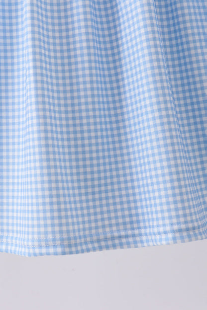 Blue character fireworks embroidery gingham dress