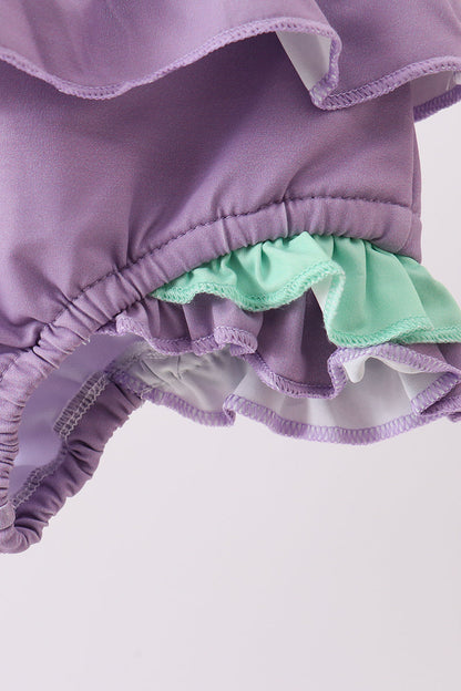 Purple lace rainbow ruffle one-piece swimsuit