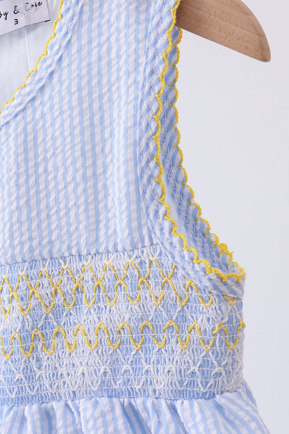 Blue lemon embroidery seersucker dress