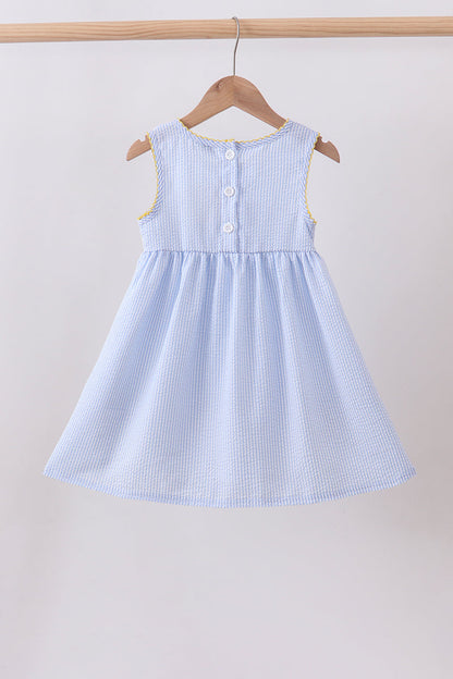 Blue lemon embroidery seersucker dress