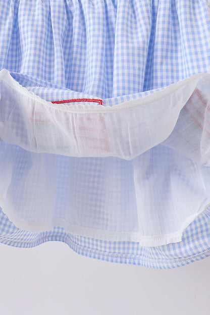 Blue flag smocked woven gingham dress