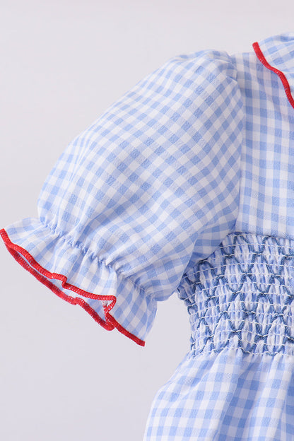 Blue flag smocked ruffle bloomer set