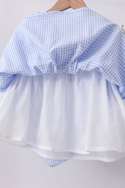 Blue flag smocked ruffle dress