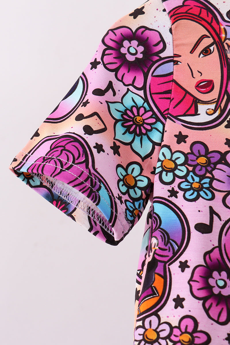 Purple character bamboo pajama shorts set