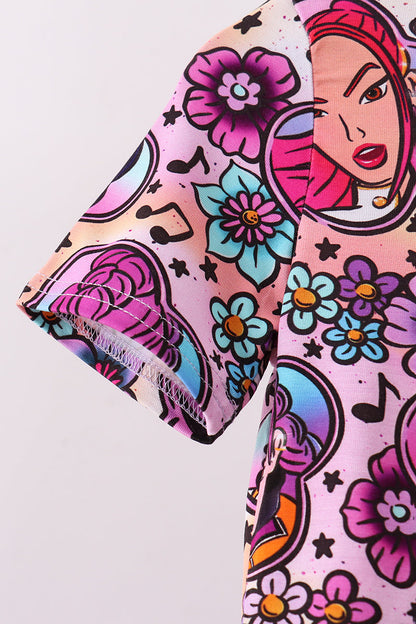 Purple character bamboo pajama shorts set