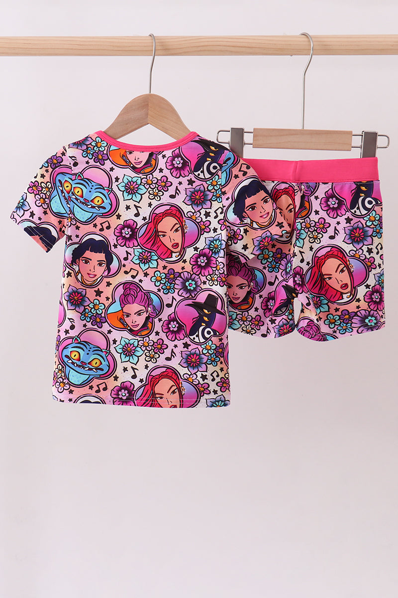 Purple character bamboo pajama shorts set
