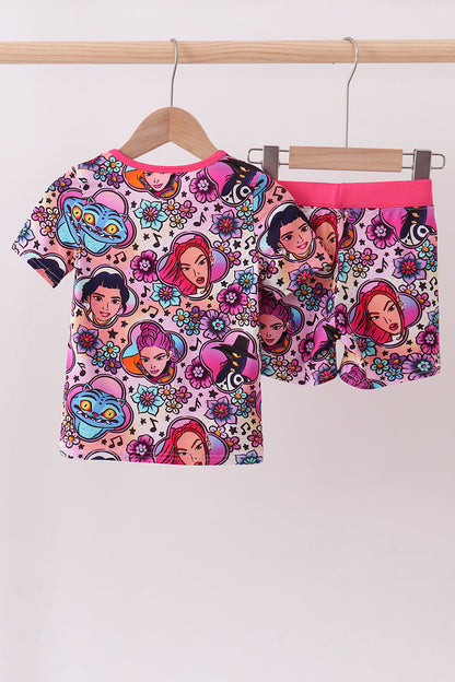 Purple character bamboo pajama shorts set