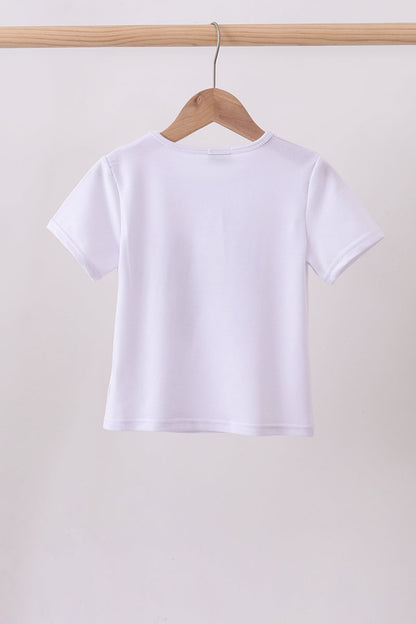 White bow sequin mom&me top