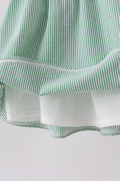 Green Watermelon Stripe Smocked Embroidered Seersucker Dress