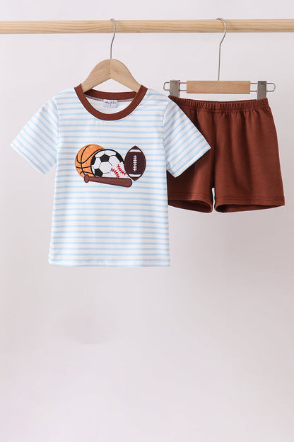 Blue Sports Ball Stripe Applique Set