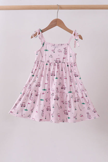 Pink golf print tiered dress