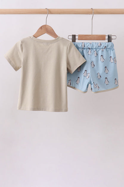 Penguin print shorts set