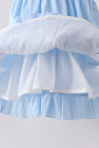 Blue Bow Smocked Embroidered Jacquard Dress