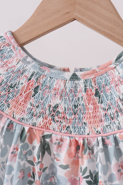 Pink Floral Smocked Bloomer Set