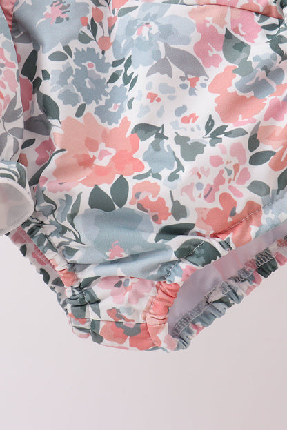 Pink Floral Smocked UPF Swim Set