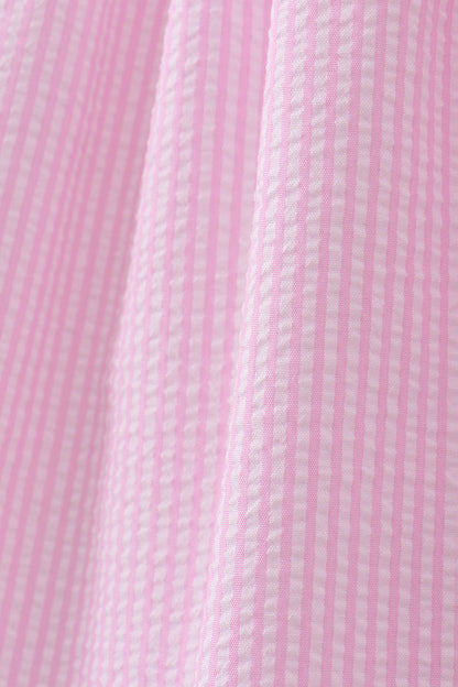 Pink stripe seersucker strawberry smocked dress