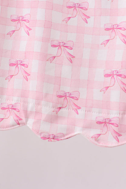 Pink bow print scalloped bloomer set
