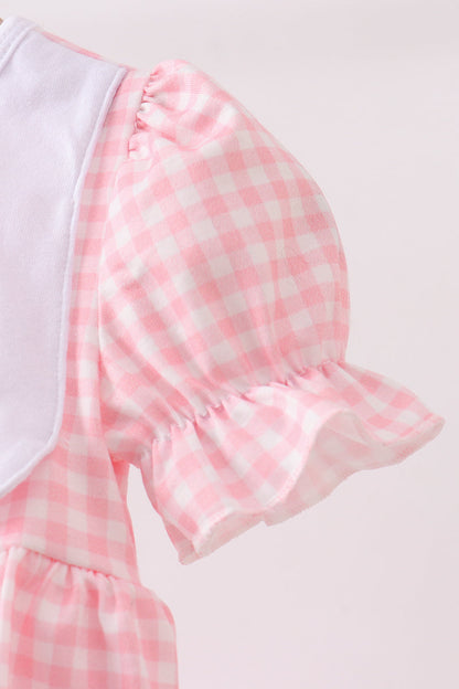 Pink Gingham Animal Embroidered Bubble
