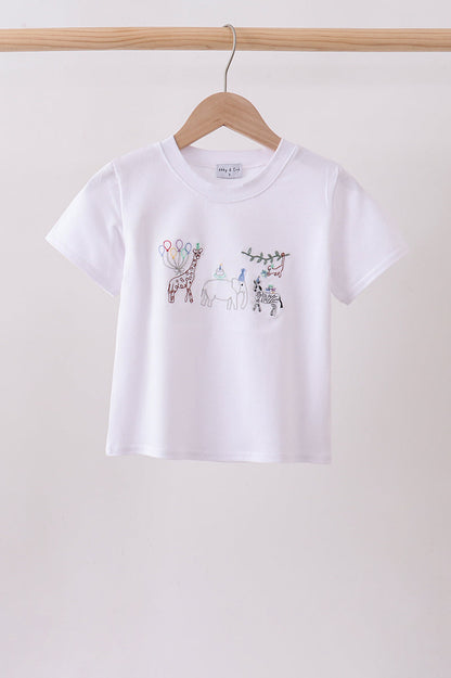 White Animal Embroidered Top