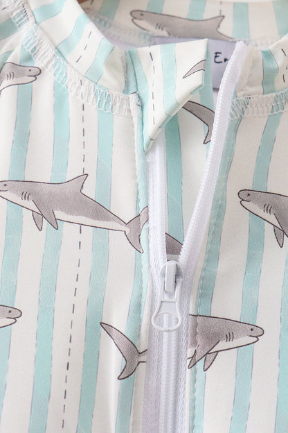 Green Stripe Shark UPF Swim One-Piece