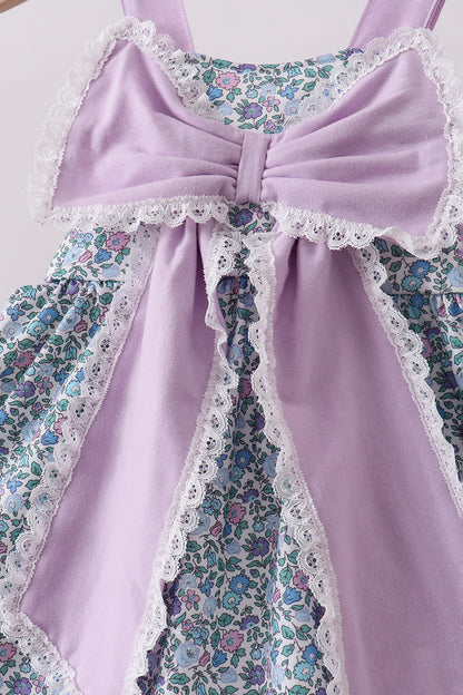 Purple floral print bow bloomer set
