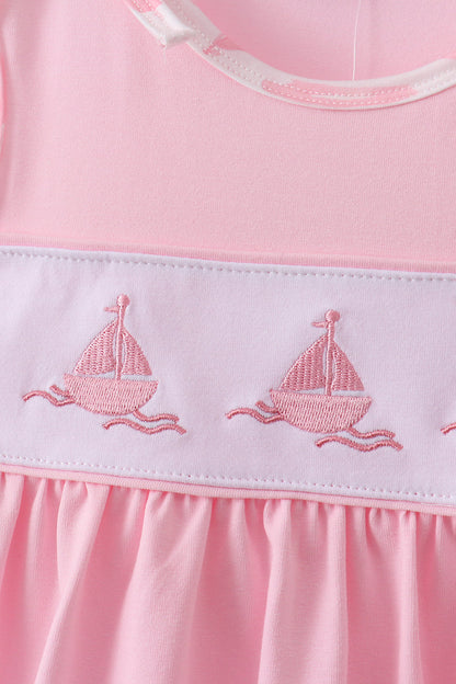 Pink Sailboat Embroidered Set