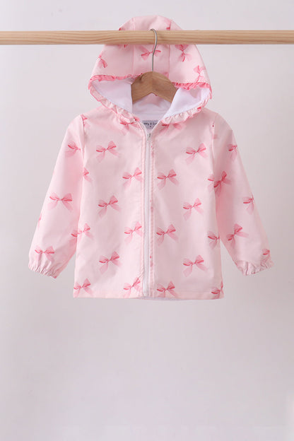 Pink bow print ruffle raincoat