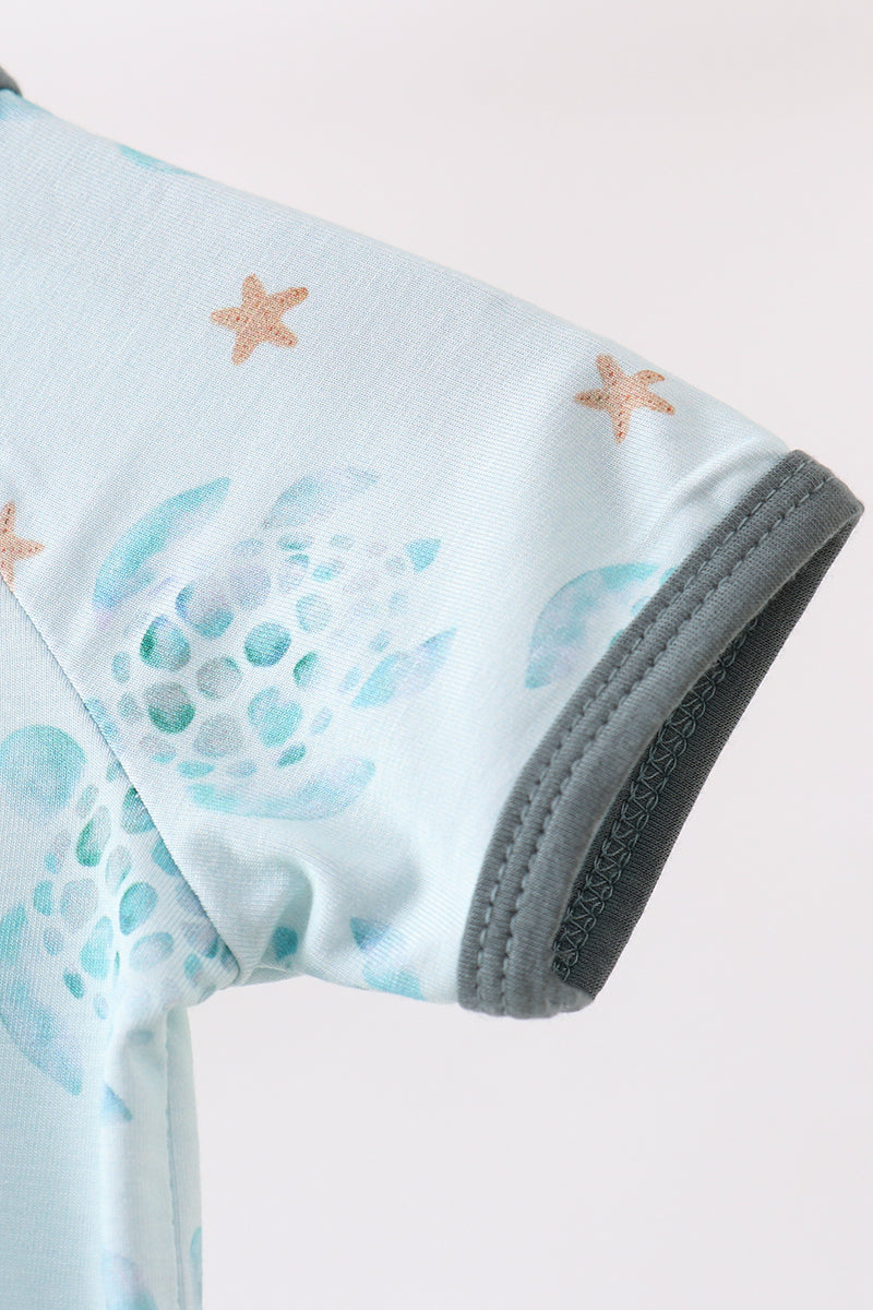 Blue Turtle Bamboo Romper