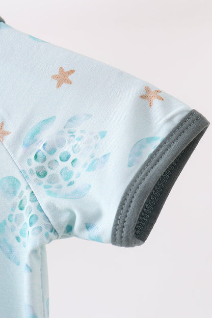 Blue Turtle Bamboo Romper