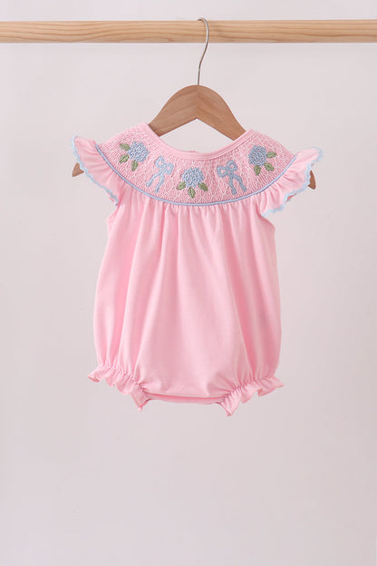 Pink Hydrangea Bow Smocked Bubble