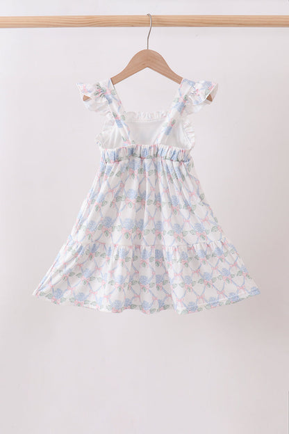 Blue Floral Ruffle Dress