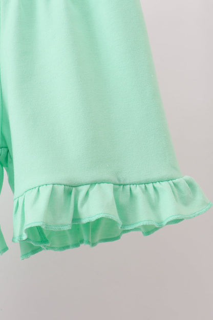 Green Bow Checkered Ruffle Shorts Set