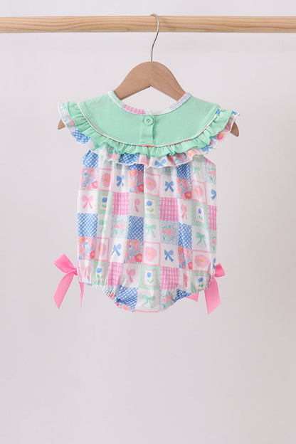 Green Bow Embroidered Checkered Bubble