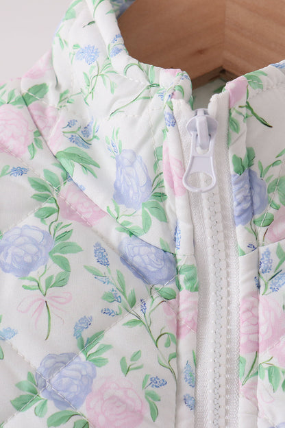 Pink floral ruffle vest
