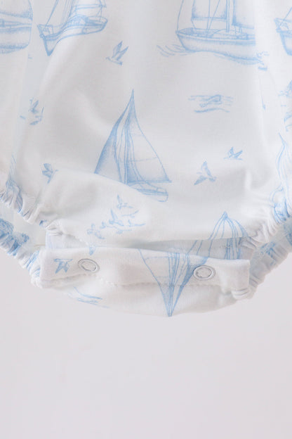 Blue Sailboat Smocked Ruffle Bubble