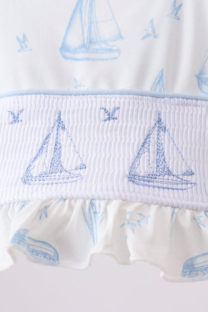 Blue Sailboat Smocked 2PC Swimsuit